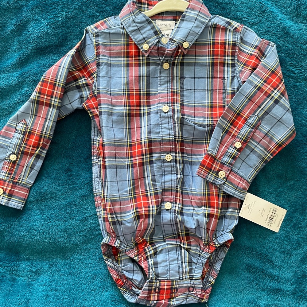 Carters 24mo Red and Blue Plaid Collar Body Suit